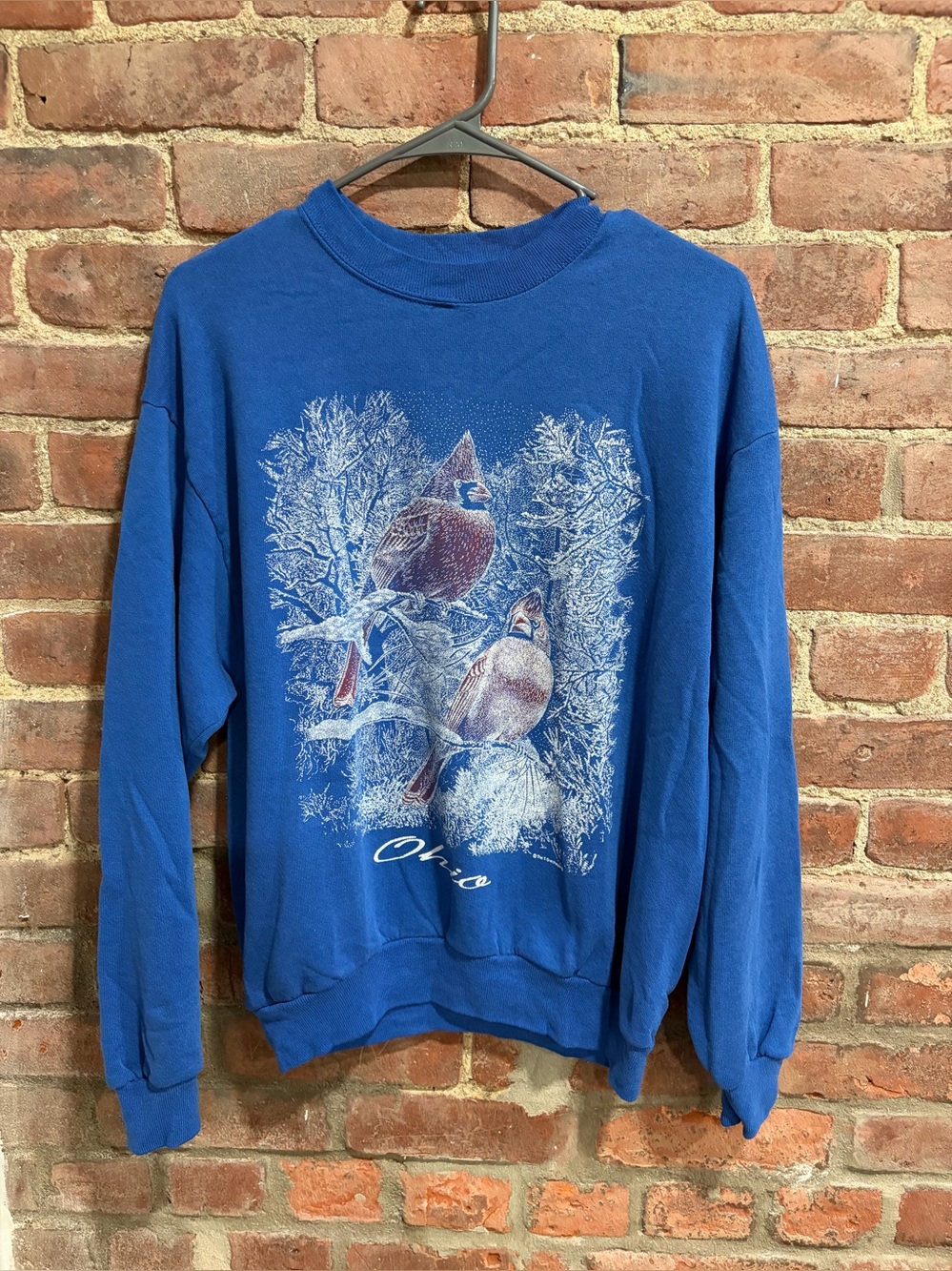 Jerzees Blue Crewneck Vintage Sweatshirt with Cardinal Bird Graphic size medium